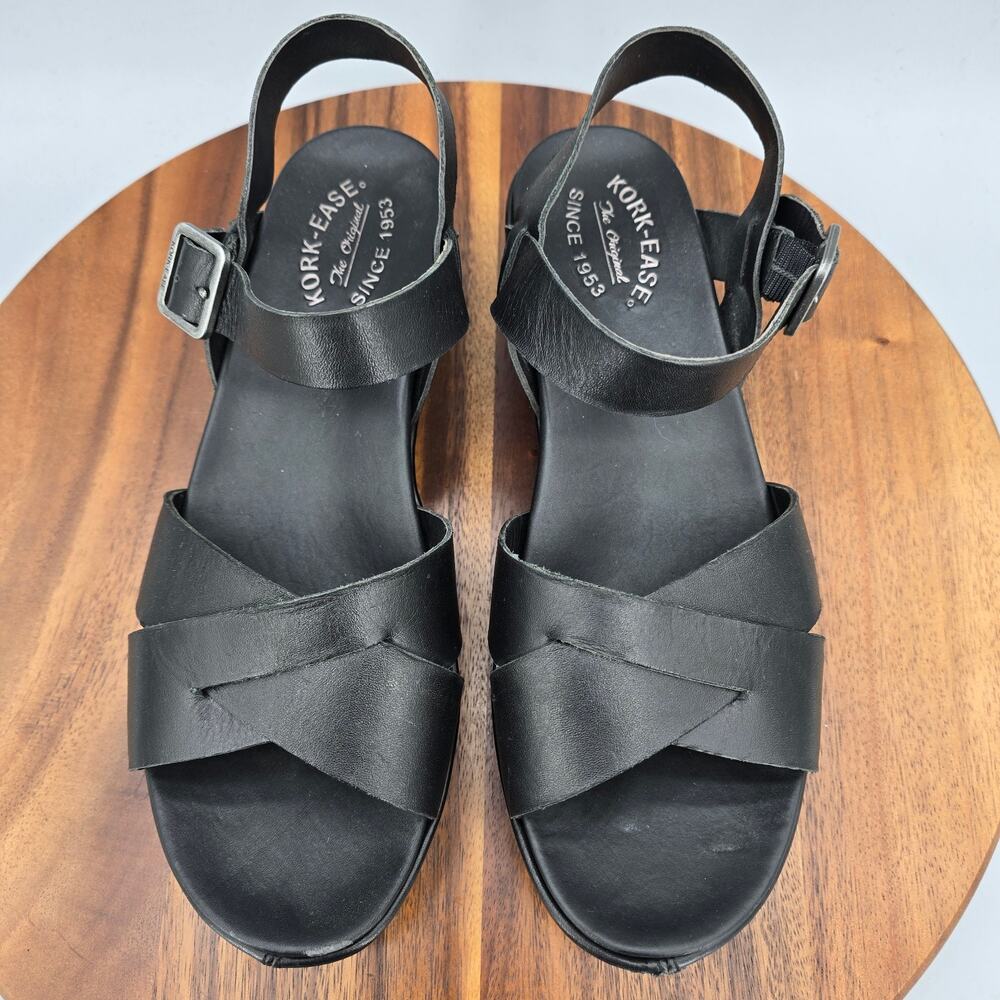 Kork-Ease Black Leather Crisscross Slingback Sandals - Picture 5 of 9